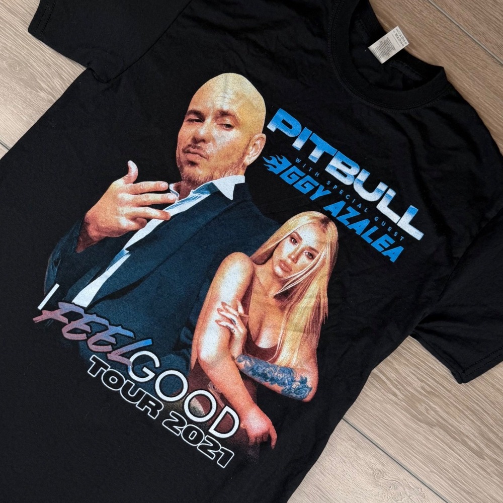 Gildan Mens Pitbull I Feel Good Tour 2021 Iggy Azalea Graphic T-Shirt Black M